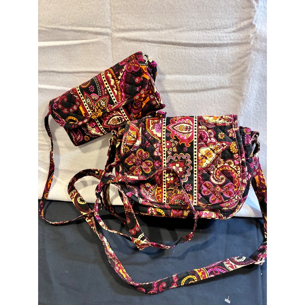 Stephanie Dawn Quilted Paisley Crossbody Bag and Matching Wallet Set Pink Orange